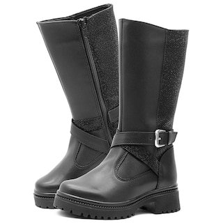 Foto 2 | Foto 2 | Botas Caña Alta Para Niña Con Cintas Brillos Plataforma 3 Cm Negro