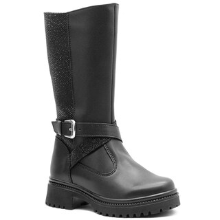 Foto 5 | Foto 5 | Botas Caña Alta Para Niña Con Cintas Brillos Plataforma 3 Cm Negro