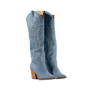 Foto 3 | Foto 3 | Bota Vaquera Tacón Moda 6.5cm Para Mujer Walki Romina Azul Petroleo