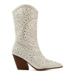 Bota Vaquera Brillo Tacón Moda 8.5cm De Mujer Walki Antonia Blanco