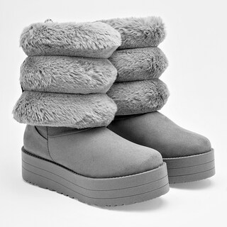 Foto 2 | Foto 2 | Rojo Cereza Bota Con Peluche Para Mujer Gris