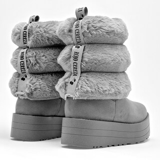 Foto 4 | Foto 4 | Rojo Cereza Bota Con Peluche Para Mujer Gris