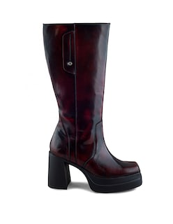 Foto 2 | Foto 2 | Bota Alta Cuadrada Camaleón Vino Con Plataforma Para Mujer