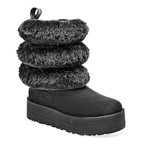 Rojo Cereza Bota Con Peluche Para Mujer Negro