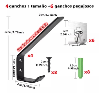 Foto 2 | Foto 2 | Ganchos para Pared Belug Negro 10 Unidades
