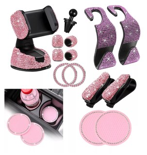 Foto 2 | Foto 2 | Accesorios De Coche Brillantes Con Diamantes Para Mujer 13 Pcs Rosa
