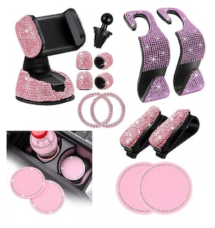 Foto 2 | Foto 2 | Accesorios De Coche Brillantes Con Diamantes Para Mujer 13 Pcs Rosa
