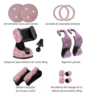 Foto 6 | Foto 6 | Accesorios De Coche Brillantes Con Diamantes Para Mujer 13 Pcs Rosa