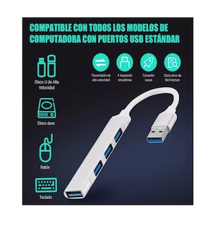 Foto 3 | Foto 3 | Adaptador Multipuerto Hub Delgado 4 Puertos Usb 3.0 B Blanco