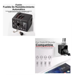 Foto 2 | Foto 2 | Enchufe Adaptador Universal De Viaje 3 USB + 1 Tipo C 4 Modos Negro