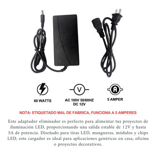 Foto 2 | Foto 2 | Adaptador Eliminador Fuente Cargador Conector 12v 5a Amperes 60w Compatible Con Cctv Camaras De Seguridad Tiras Y Mangueras Le