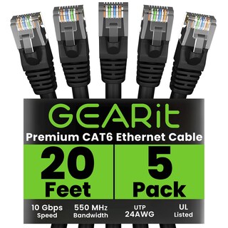 Foto 1 | Foto 1 | Cable Ethernet Gearit Cat 6 20 Pies (6 M) Paquete De 5 10 Gbps Rj45 Negro - Venta Internacional.