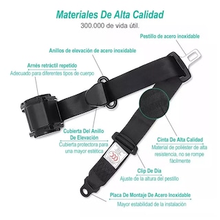 Foto 2 | Foto 2 | Cinturón De Seguridad De 3 Puntos Universal Retráctil 2pzs Negro