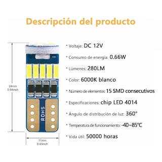 Foto 2 | Foto 2 | 10 Focos Led Pellizco T10 W5w Blanco Neutro