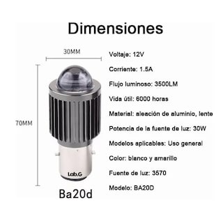 Foto 3 | Foto 3 | Faro Foco Led Mini Lupa H4 Ba20d H6 Alta Baja Moto 2000lm Lab.g Negro
