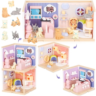 Foto 1 | Foto 1 | Juego De Figuras De Perro Y Gato Toy Tqqfun Pet Buddy Con Caseta Para Mascotas - Venta Internacional.