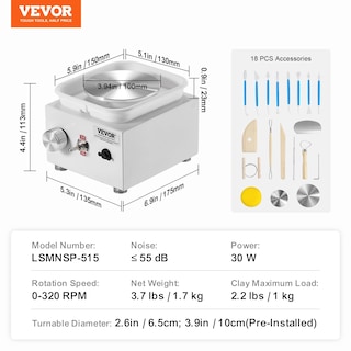 Foto 7 | Foto 7 | Llanta De Cerámica Vevor Mini De 6,5 Cm/10 Cm, 2 Tocadiscos Eléctricos Wh - Venta Internacional.