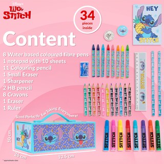 Foto 6 | Foto 6 | Juego De Lápices De Colores Disney Stitch Para Niños Con Caja De Arte, Más De 30 Unidades - Venta Internacional.