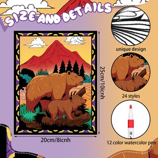 Foto 3 | Foto 3 | Pósteres Para Colorear Y Bolígrafos De Acuarela De Los Parques Nacionales De Zhanmai - Venta Internacional.