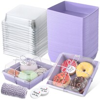 Paquete De 100 Cajas De Charcutería Outus Con Tapas Transparentes Moradas (14 5 X 13 X 6 5 Cm) - Venta Internacional.