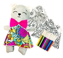 Oso De Peluche Mandala 3 Vestidos Lavables Altus Peluche Gris Con Plumones Juguete Educativo