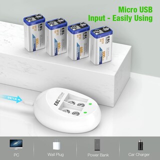Foto 6 | Foto 6 | Baterías Recargables De 9 V Ebl Li-ion 600 Mah Paquete De 4 Con Cargador - Venta Internacional.