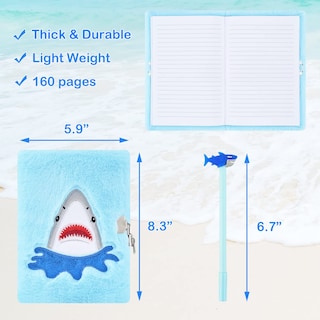 Foto 4 | Foto 4 | Diario Pjdrllc Shark con Candado Bolígrafo y Pegatinas para Niños - Venta Internacional