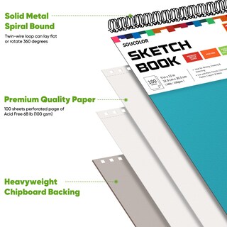 Foto 2 | Foto 2 | Cuaderno De Bocetos Soucolor, 9 X 12 Cm, 100 Hojas, Encuadernado En Espiral, 100 G/m² - Venta Internacional.