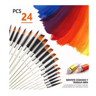 Foto 2 | Foto 2 | 24 Pinceles De Nilón Para Pintura Acuarela, Acrílico, Belug Blanco