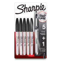 Rotuladores Permanentes Sharpie Con Estuche De Acero Inoxidable, Punta Fina, Negros, 6 Unidades - Venta Internacional.