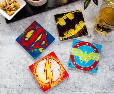 Foto 2 | Foto 2 | Set De 4 Logotipos De Superhéroes Con Grafiti De Dc Comics De Glass Coasters - Venta Internacional.