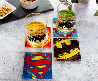 Foto 5 | Foto 5 | Set De 4 Logotipos De Superhéroes Con Grafiti De Dc Comics De Glass Coasters - Venta Internacional.