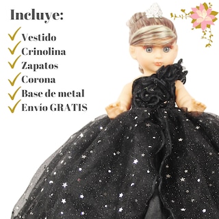 Foto 3 | Foto 3 | Muñeca Quinceañera Recuerdo 15 Años Negro Peinada 33 Cm
