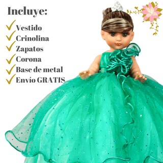 Foto 2 | Foto 2 | Muñeca Quinceañera Recuerdo 15 Años Verde Aqua Pistache Peinado 33 Cm