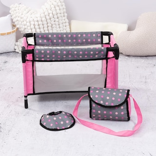 Foto 6 | Foto 6 | Juego De Trona Y Cuna Para Muñecas Bayer, Gris Y Rosa Con Puntos Para Muñecas De 18 Años - Venta Internacional.