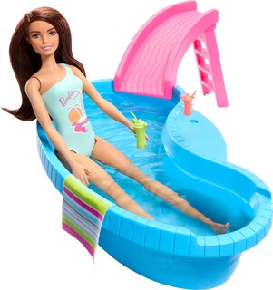 Foto 2 | Foto 2 | Playset Barbie Doll & Pool Con Acceso A Tobogán, Toalla Y Bebida. - Venta Internacional.