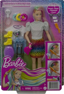 Foto 6 | Foto 6 | Muñeca Barbie Con Pelo De Leopardo Y Arcoíris Con Mechas Que Cambian De Color - Venta Internacional.