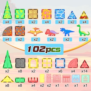 Foto 5 | Foto 5 | Juguetes Magnéticos Con Forma De Dinosaurio, 102 Unidades, Con 8 Dinosaurios, Coodoo - Venta Internacional.