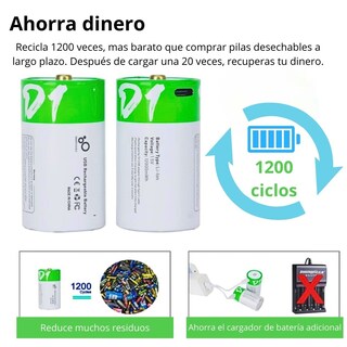 Foto 4 | Foto 4 | Paquete De 2 Pilas D Recargables Usb C 12,000mwh 1.5v Carga Rápida Alta Duración