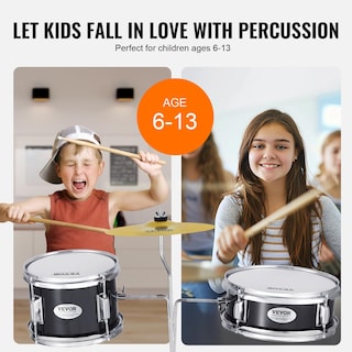 Foto 4 | Foto 4 | Set De Batería Vevor Kids De 3 Piezas Para Principiantes Con Baquetas En Forma De Trono, Color Negro - Venta Internacional.