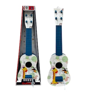 Foto 1 | Foto 1 | Guitarra De Juguete Infantil Blanca Con Azul Con Cuerdas Y Plumilla Diseño De Animales