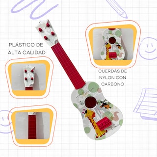 Foto 4 | Foto 4 | Guitarra De Juguete Infantil Blanca Con Rojo Con Cuerdas Y Plumilla Diseño De Animales
