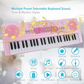 Foto 3 | Foto 3 | Teclado Musical Eléctrico Pyle-pro 49 Teclas Para Niños Rosa - Venta Internacional.