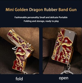 Foto 4 | Foto 4 | Llavero Con Forma De Pistola Con Forma De Pistola En Miniatura, Diseño De Dragón Rojo Dorado - Venta Internacional.