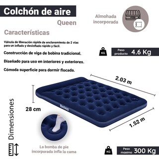 Foto 2 | Foto 2 | Colchón Inflable Bestway Queen Size color Azul