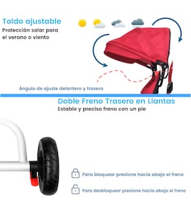 Foto 4 | Foto 4 | Triciclo Doble Genérico Tek2029 color Rojo
