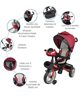 Foto 3 | Foto 3 | Triciclo para Niños 7 en 1 con Asiento Giratorio 360 Luz y Sonido Rojo