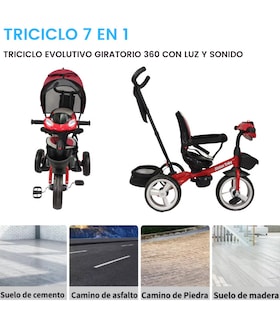 Foto 4 | Foto 4 | Triciclo para Niños 7 en 1 con Asiento Giratorio 360 Luz y Sonido Rojo