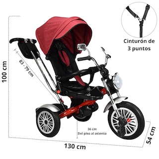 Foto 4 | Foto 4 | Triciclo para Niños Asiento Reclinable Giratorio 360 Sonido Llanta Goma - Rojo