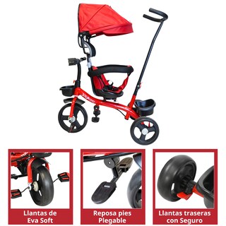 Foto 5 | Foto 5 | Triciclo Evolutivo Para Niños Asiento Giratorio 360 Torreta Con Luz Y Sonido Bastón De Empuje Soporta Hasta 30 Kg - Rojo